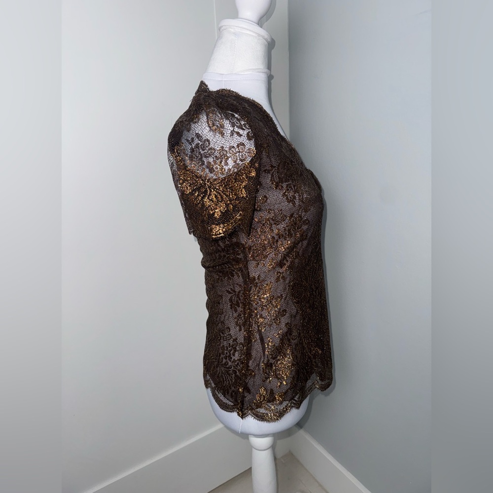 Valentino Garavani Metallic Bronze Lace Top/ Size XS - Picture 4 of 7
